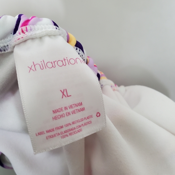 NWT XHILARATION Pink White Swirl Bikini Side Tie Swimsuit Botttoms Size XL - Picture 5 of 6